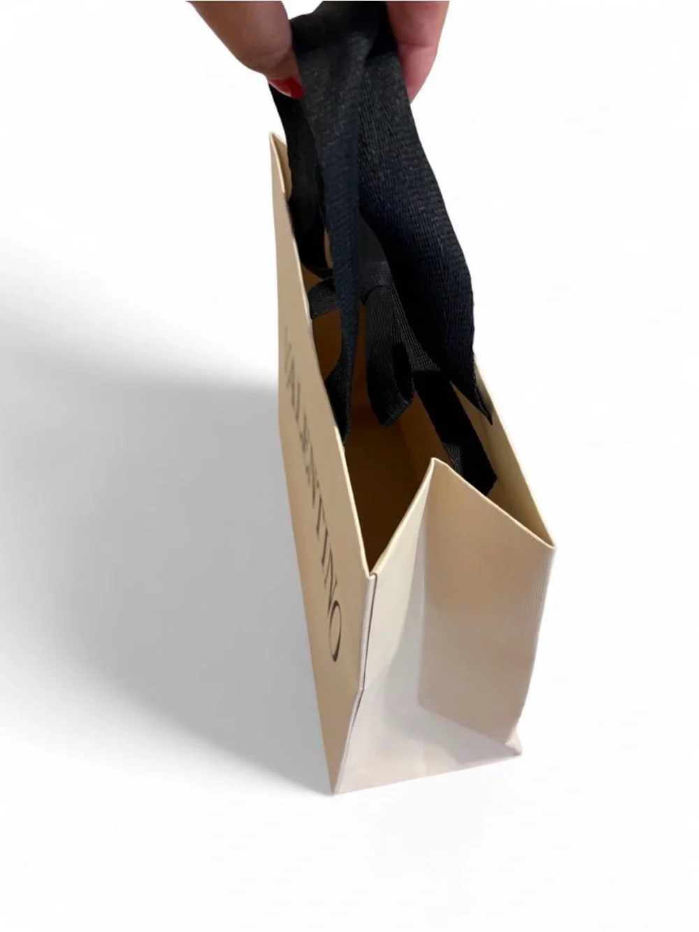 Valentino Beige Paper Gift Bag with Black Top Handles
